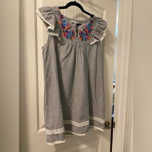 See and Be Seen Pinstripe Embroidered Floral Dress